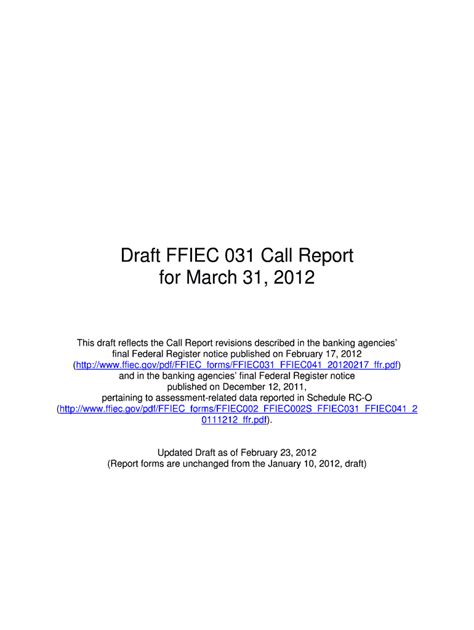 Each bank must file its Reports of Condition and Income (Call Report). . Ffiec call report
